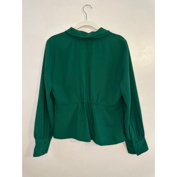J.Crew Women's 4 Faux Wrap Blouse 365 Crepe Kelly Green Preppy Chic Size 12 - Picture 4 of 11